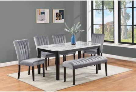 Pascual 64" Dining With Bench + Side Chair Set For 6