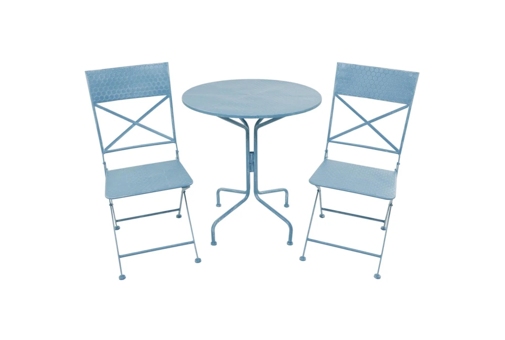 Blue Metal Outdoor Folding Bistro Table And Chair Set For 2