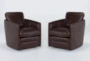 Churchill Espresso Leather Swivel Barrel Arm Chair, Set of 2 - Signature