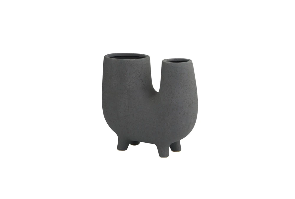 8" Black Speckled Ceramic Abstract U Shaped Footed Vase