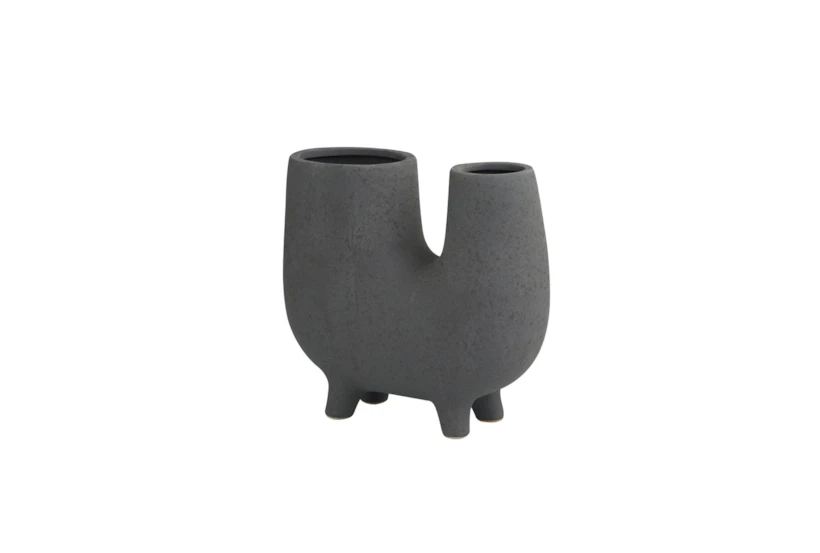 8" Black Speckled Ceramic Abstract U Shaped Footed Vase - 360
