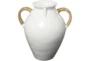 19" White Ceramic Amphora Vase With Rattan Wrap Detail - Back