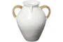 19" White Ceramic Amphora Vase With Rattan Wrap Detail - Signature