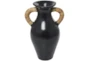 21" Black Ceramic Amphora Vase With Rattan Wrap Detail - Signature