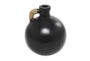 11" Black Ceramic Jug Vase With Rattan Wrap Detail - Back