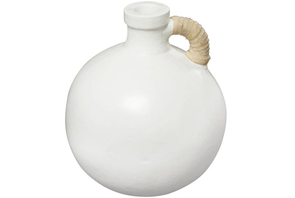 11" White Ceramic Jug Vase With Rattan Wrap Detail