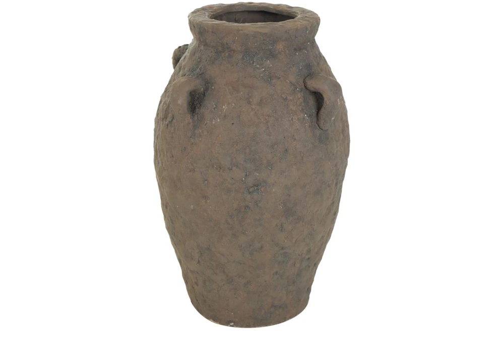 15" Brown Distressed Handmade Ceramic Arch Handle Vase