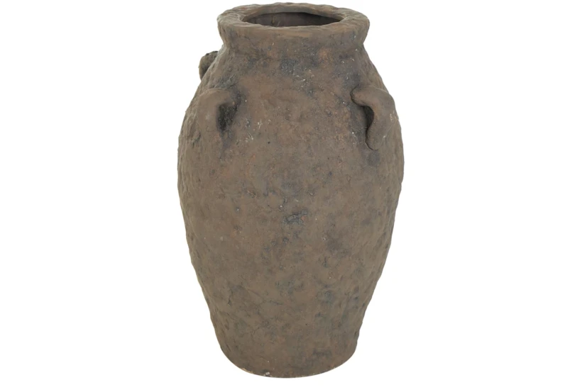15" Brown Distressed Handmade Ceramic Arch Handle Vase - 360