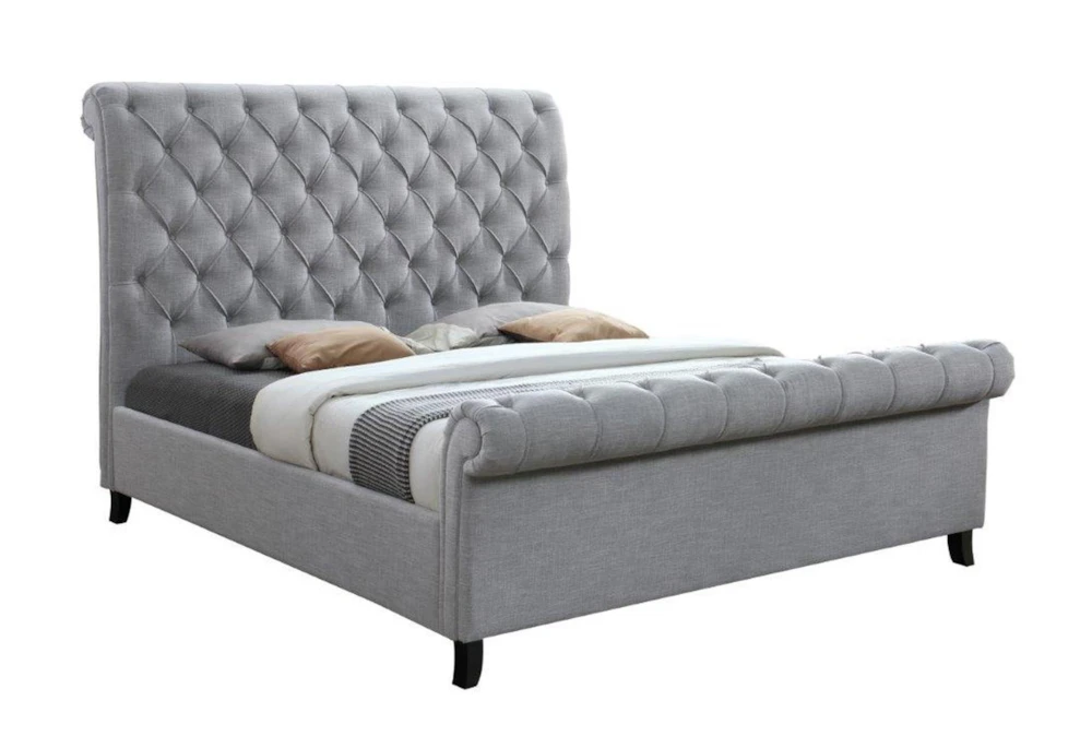Kathy Grey Queen Upholstered Chesterfield Sleigh Bed