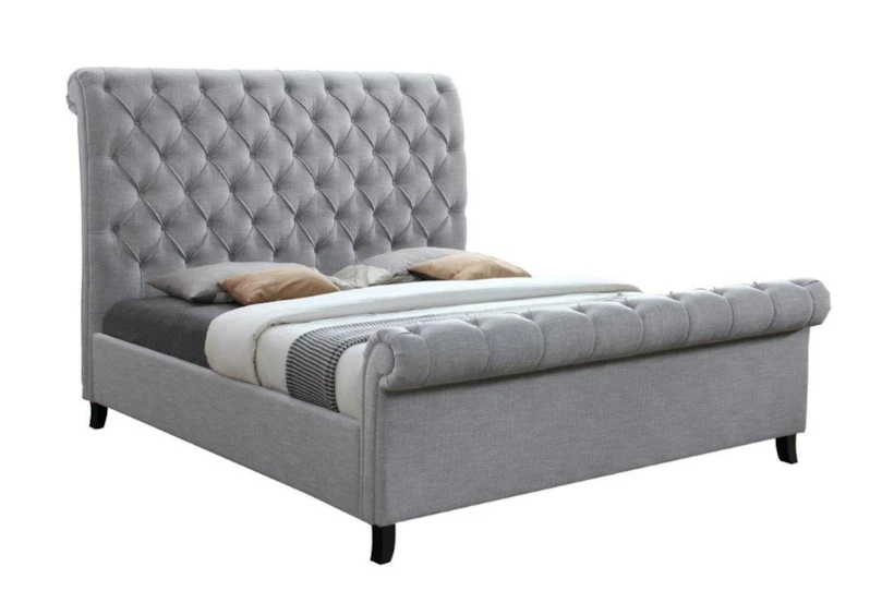 Kathy Grey Queen Upholstered Chesterfield Sleigh Bed - 360