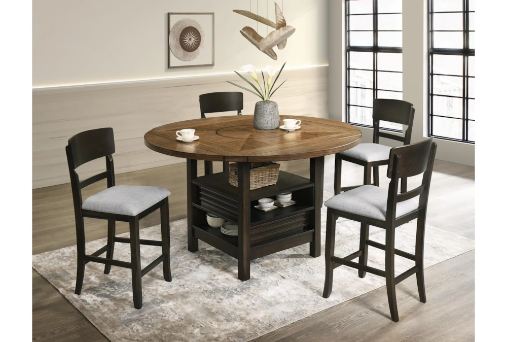 Kaely 46-60" Round Drop Leaf Kitchen Counter With Stool Set For 4
