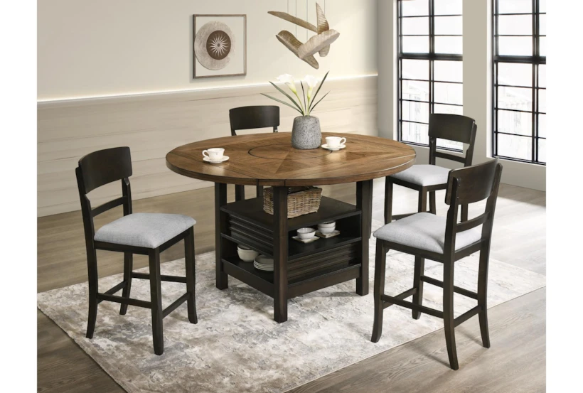 Kaely 46-60" Round Drop Leaf Kitchen Counter With Stool Set For 4 - 360
