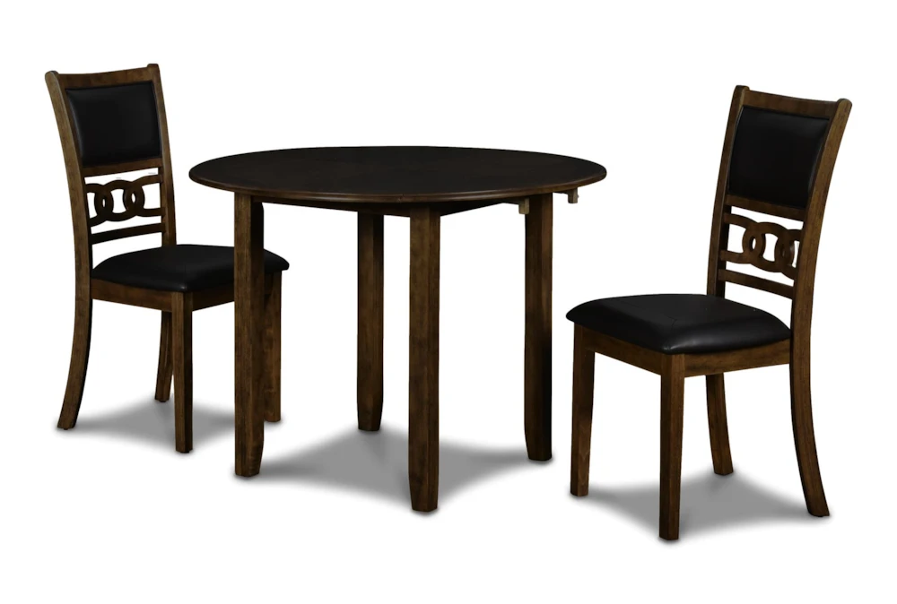 Joni 42" Brown Round Drop Leaf Dining Table Set For 2