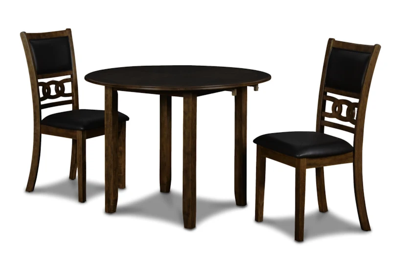 Joni 42" Brown Round Drop Leaf Dining Table Set For 2 - 360