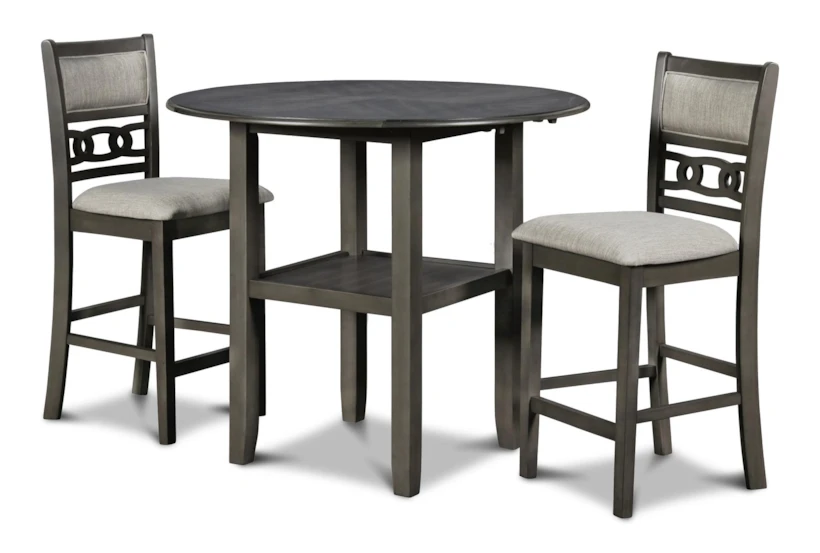 Joni 42" Gray Counter Drop Leaf Table With Shelf Set For 2 - 360