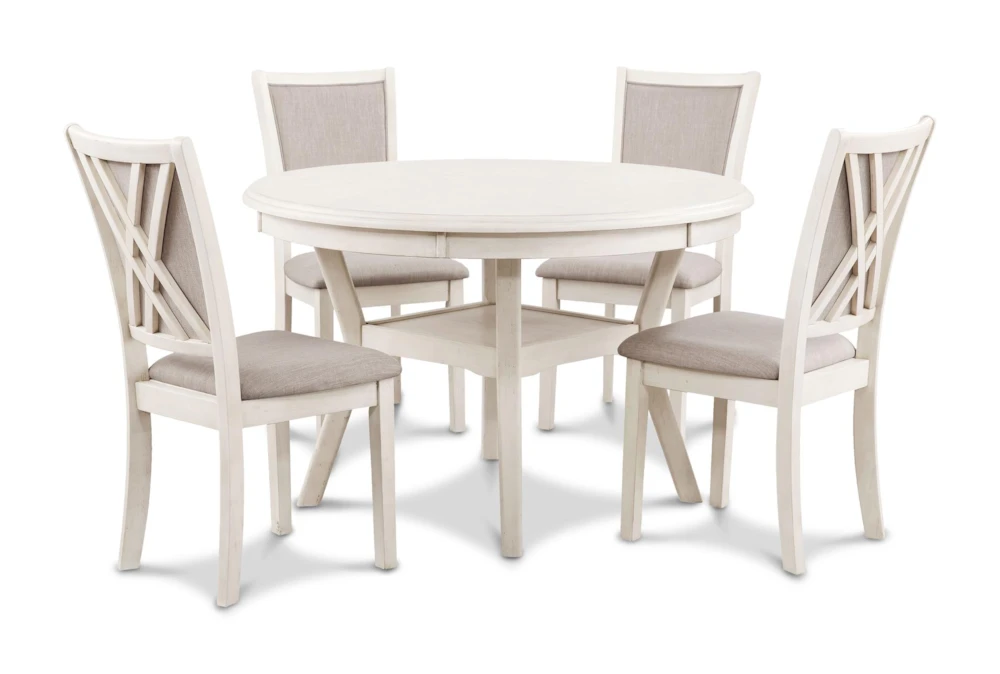 Tamy 47" Distressed White Round Dining Set For 4