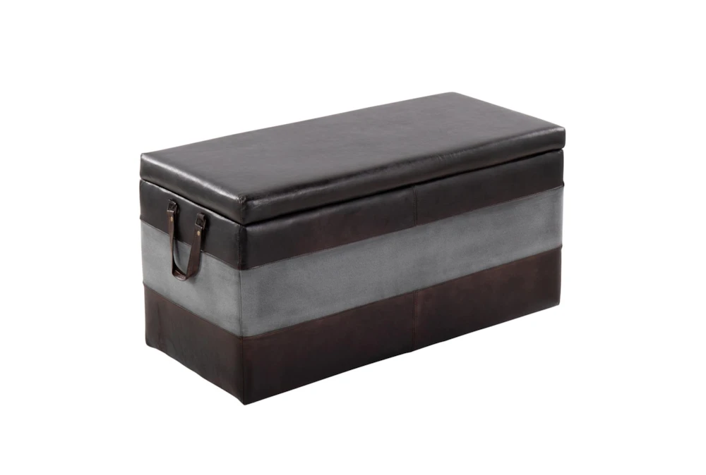 34" Modern Black + Grey Leather Storage Bench With Side Handles