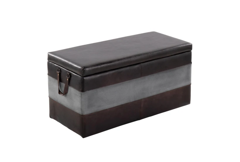 34" Modern Black + Grey Leather Storage Bench With Side Handles - 360