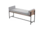 45" Farmhouse Bench With Grey Upholstered Seating, Wood Frame + Black Metal Legs - Back