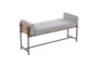 45" Farmhouse Bench With Grey Upholstered Seating, Wood Frame + Black Metal Legs - Signature