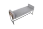 45" Farmhouse Bench With Grey Upholstered Seating, Wood Frame + Black Metal Legs - Top