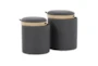 17" Dark Grey Fabric Nesting Tables With Natural Wood Table Top + Seating Option - Front