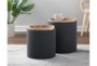 17" Dark Grey Fabric Nesting Tables With Natural Wood Table Top + Seating Option - Room
