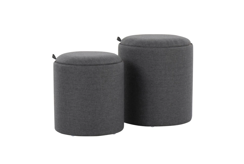 17" Dark Grey Fabric Nesting Tables With Natural Wood Table Top + Seating Option