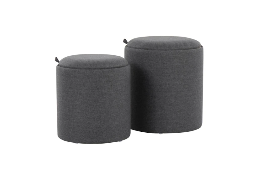 17" Dark Grey Fabric Nesting Tables With Natural Wood Table Top + Seating Option - 360
