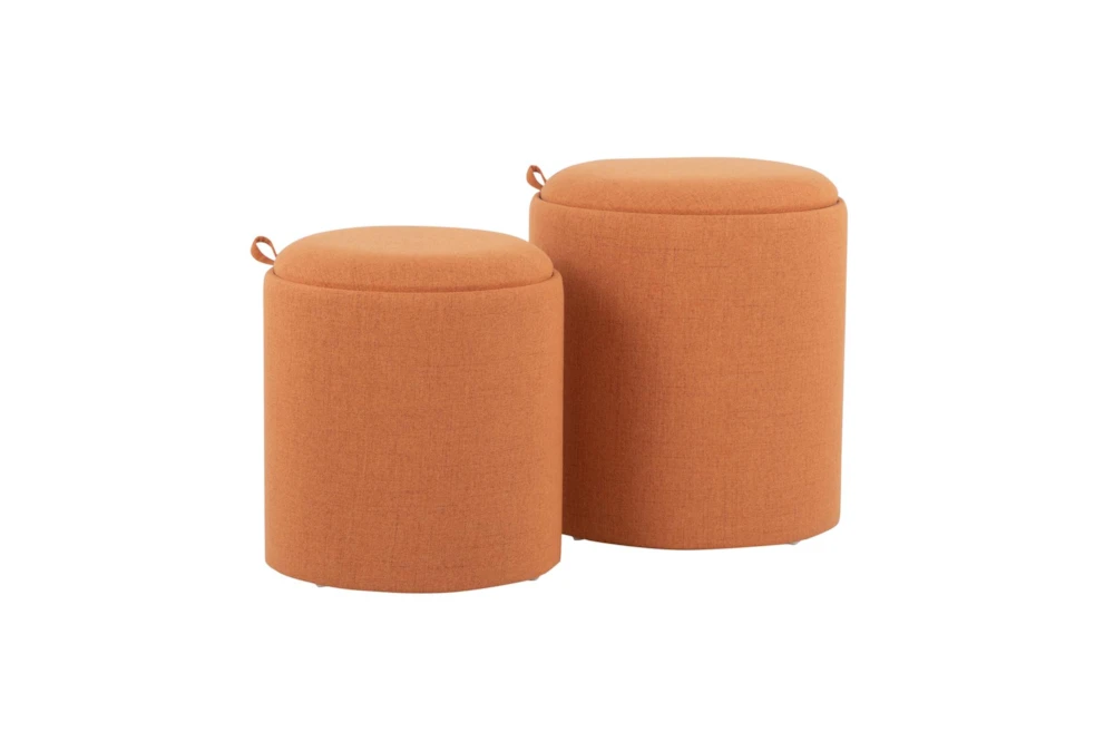 17" Orange Fabric Nesting Tables With Natural Wood Table Top + Seating Option