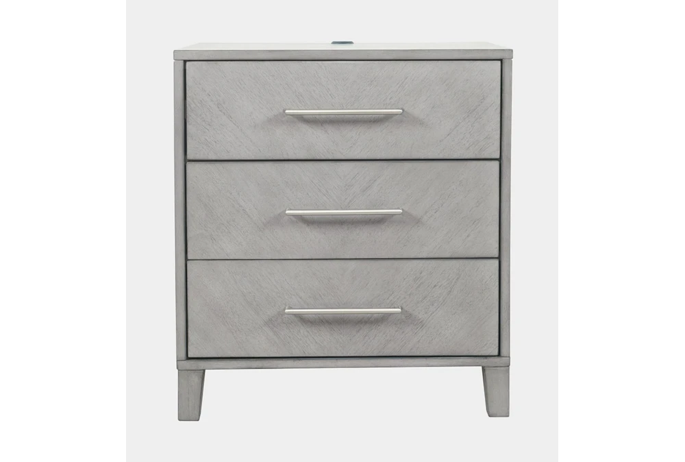 Elias Grey 3-Drawer Nightstand With USB