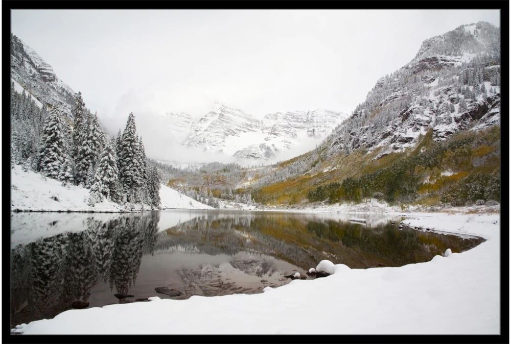 38X26 Snow Covered Lake With Black Frame
