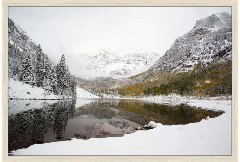 38X26 Snow Covered Lake With Birch Frame