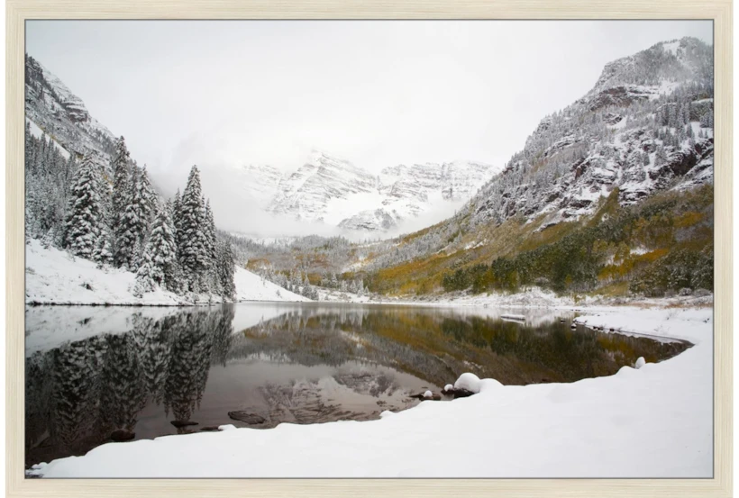 38X26 Snow Covered Lake With Birch Frame - 360