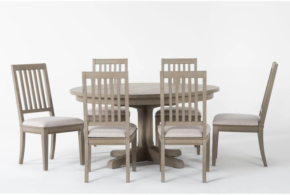 Cambria 60" Round Dining With Wood Chair Set For 6
