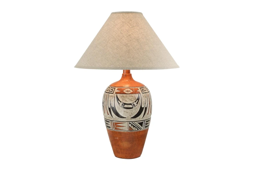 28" Orange + Distressed Brown Southwest Table Lamp - 360