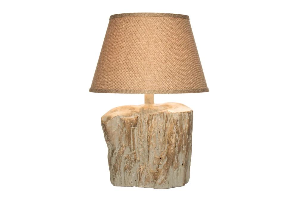 24" Grey Beige Petrified Wood Stump Style Table Lamp