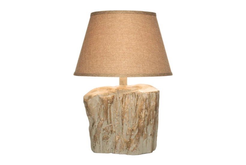 24" Grey Beige Petrified Wood Stump Style Table Lamp - 360