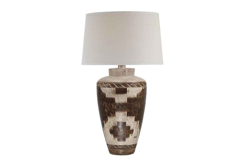31" Weathered Brown + White Geo Southwest Table Lamp
