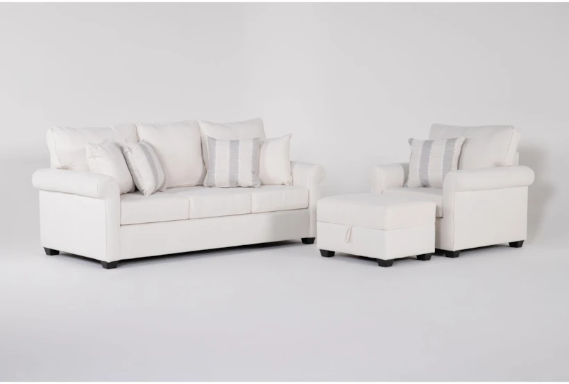 Amora Ivory 3 Piece Sofa, Chair & Ottoman Set - 360