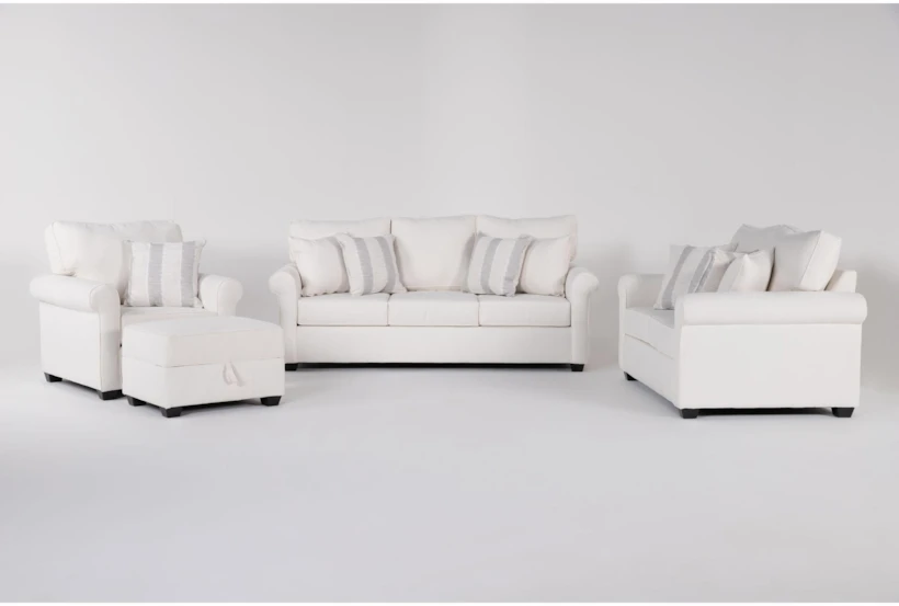 Amora Ivory 4 Piece Sofa, Loveseat, Chair & Ottoman Set - 360
