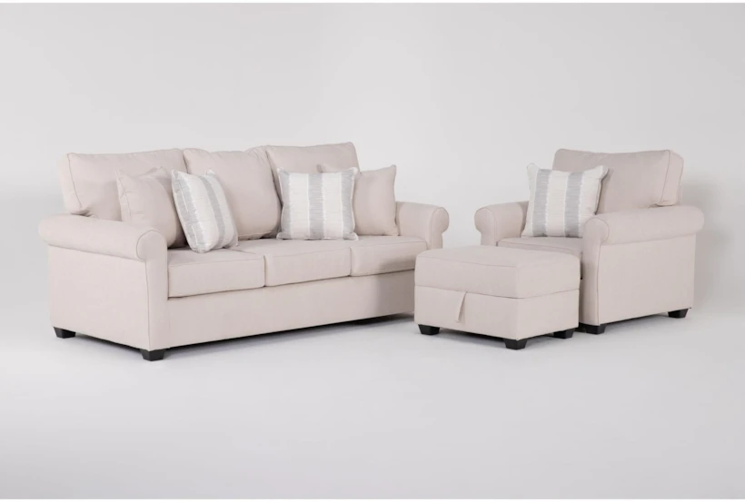 Amora Sand 3 Piece Queen Sleeper Sofa, Chair & Ottoman Set - 360
