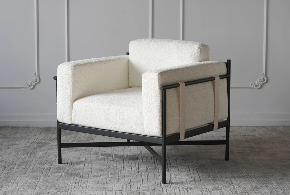 White Sherpa + Iron Frame Accent Chair