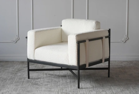 White Sherpa + Iron Frame Accent Chair - Main