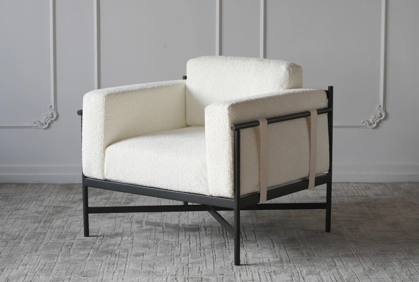 White Sherpa + Iron Frame Accent Chair - 360