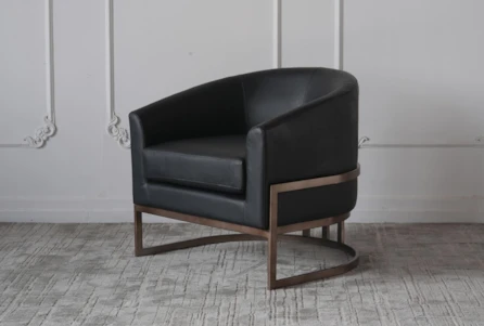 Black Faux Leather + Antique Brass Base Accent Chair - Main