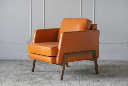 Whiskey Faux Leather + Natural Elm Accent Chair - Main