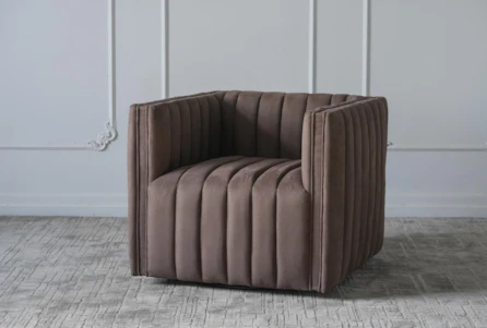 Latte Channeled Faux Leather Swivel Accent Chair - Main