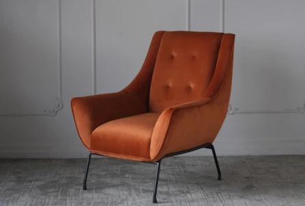 Rust Velvet + Iron Leg Accent Chair - Main