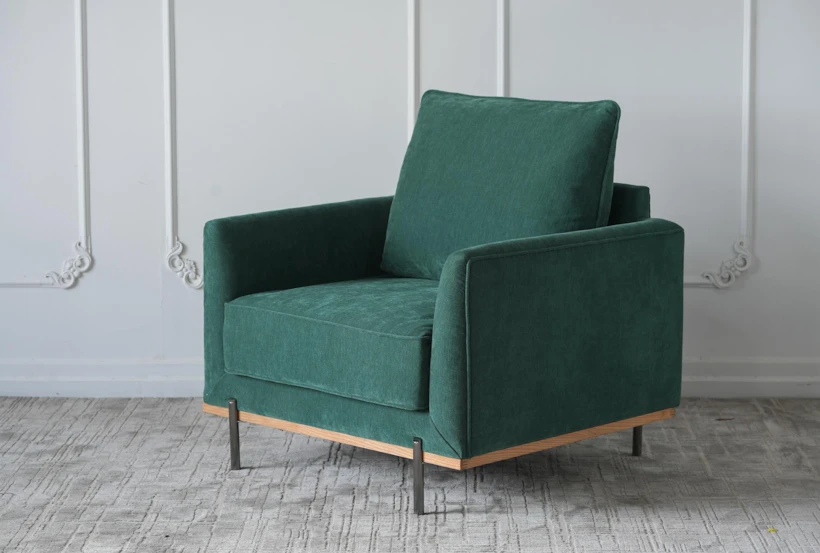 Green Velvet + Solid Ash Accent Chair - 360
